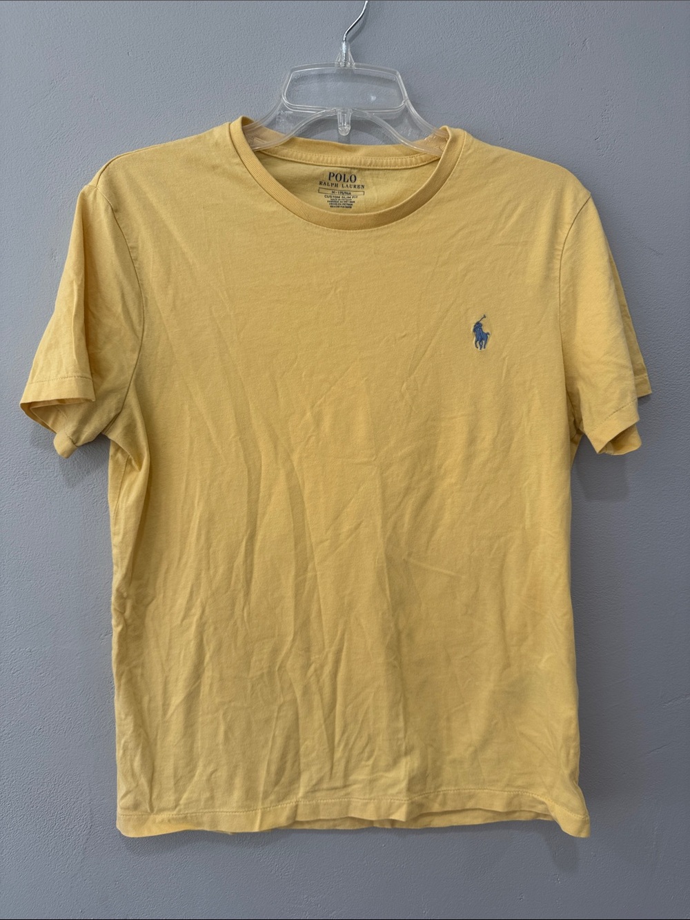 Polo by Ralph Lauren Pale Yellow Crewneck with Blue Pony Slim Fit Size medium